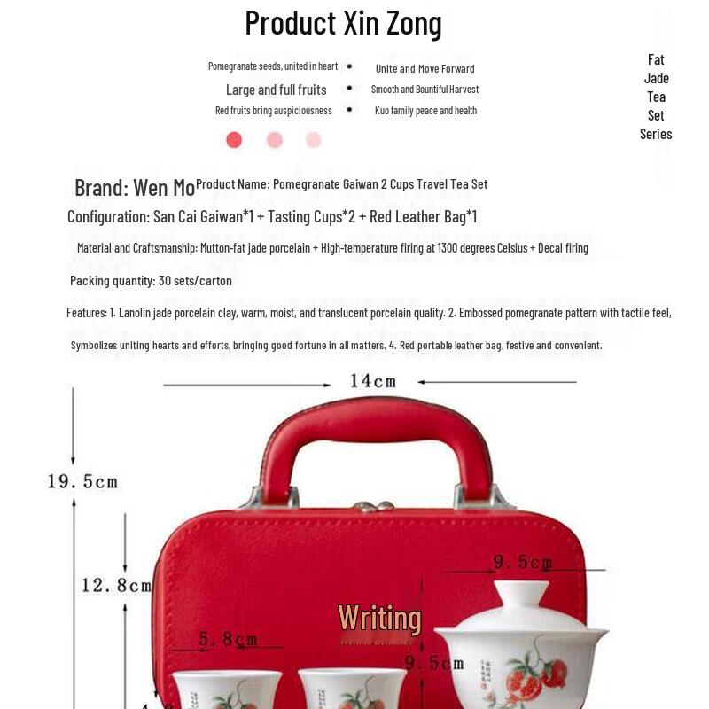 Wenmo Mutton Fat Jade Porcelain Pomegranate Tea Set