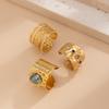 Fashionable Joint Combination Rings for Women Hip-Hop Metal Lava Gemstone Ring Set