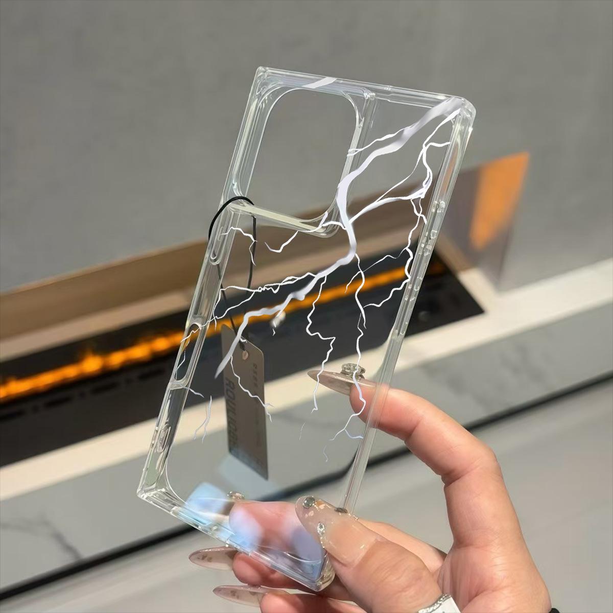 

Transparent Square Back Tube Case Casing Protection For iPhone 14 Pro Max 13 15 Plus 11 12 16 ProMax Anti-Oxygen,Silver Lightning Pattern iphone 11 ProMax