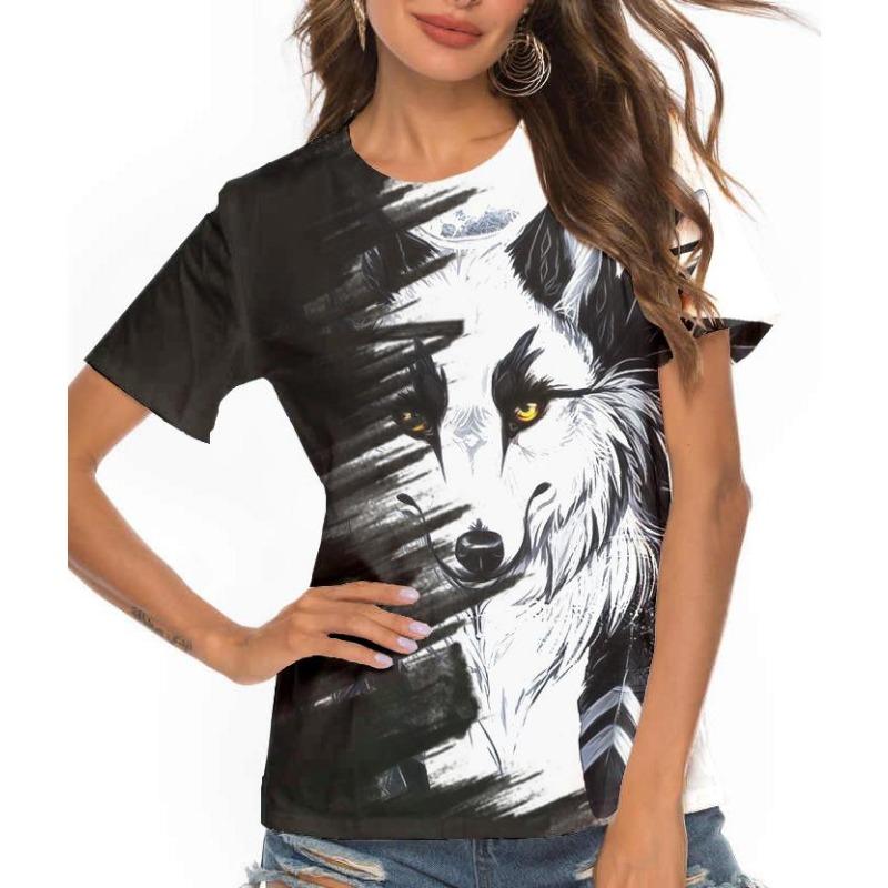 Summer Round Neck 3D Animal Print Top Fashionable Casual Short Sleeved Women's T-shirts