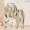 Women Plus Size Two Piece Outfit Long Sleeve Hooded Top Geometric Printed Cuffed Pants