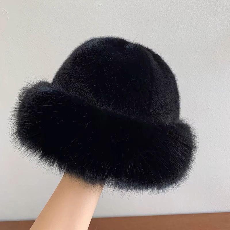 Warm Women'S Winter Hat Fluffy Fur Bucket Hat For Women Plush Fisherman Hat Thicken Cold Snowy Day Mongolian Hat