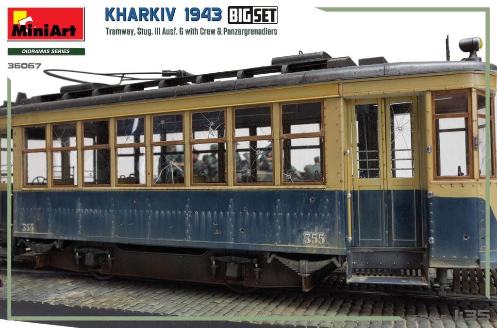 Miniart 1/35 Scale Kharkov 1943 Tram & Stug III Ausf. G with Crew Big Set Plastic Model Kit MA36067 (Scenery)