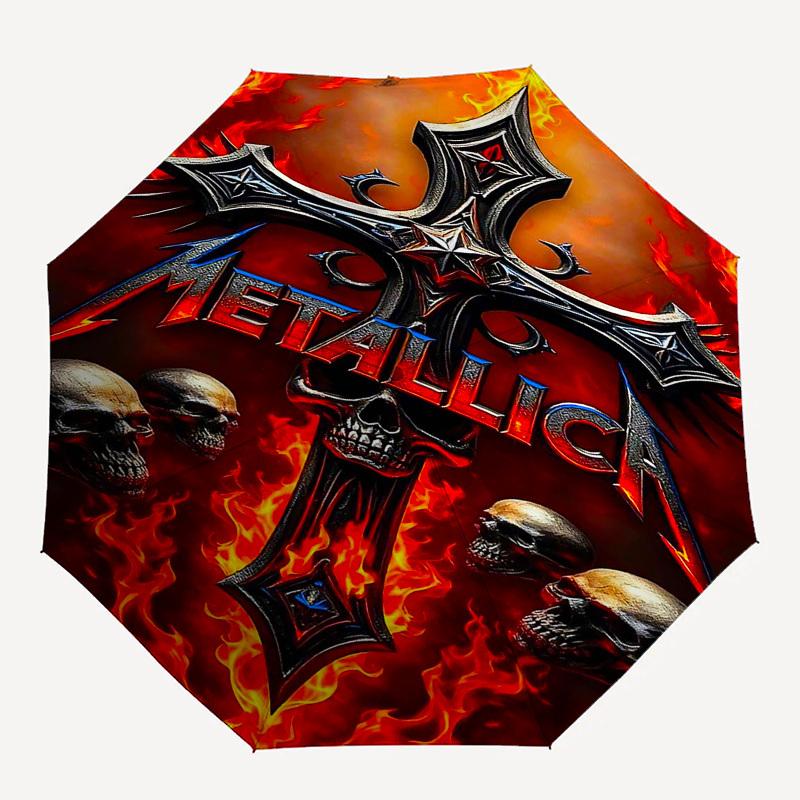 

1 шт. Зонт-трость Metallica с автоматическим открытием, ветрозащитный, компактный, для путешествий, подарок на День Рождения, Рождество, для бизнеса 93024