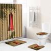 Christmas Elements Bathroom Shower Curtain Floor Mat Toilet Cover Foot Mat Four-Piece Pattern Size