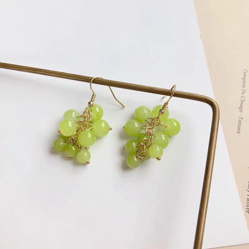 2020 Summer Fresh Green Bead Tassel Grape Drop Earrings - Mori Style