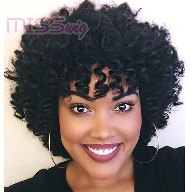 

Curly парики для женщин Короткий черный афро Curly парик Синтетические парики волос