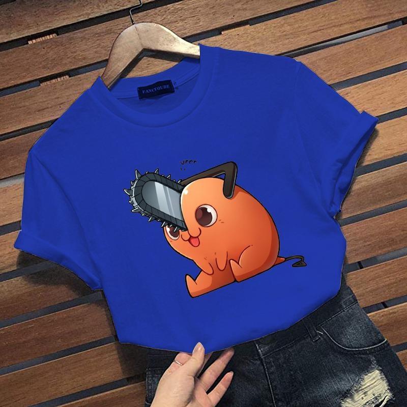 Cute Kawaii Pochita Pattern Printed T-shirt Men Women Anime Casual Round Neck Short Sleeve Shirt