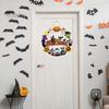 Spooky Theme Decorations Halloween Wooden Hanging Sign, Pumpkin Ghost And Witch Elements Decor, Indoor Outdoor Porch Rustic Style Wall Sign for Front