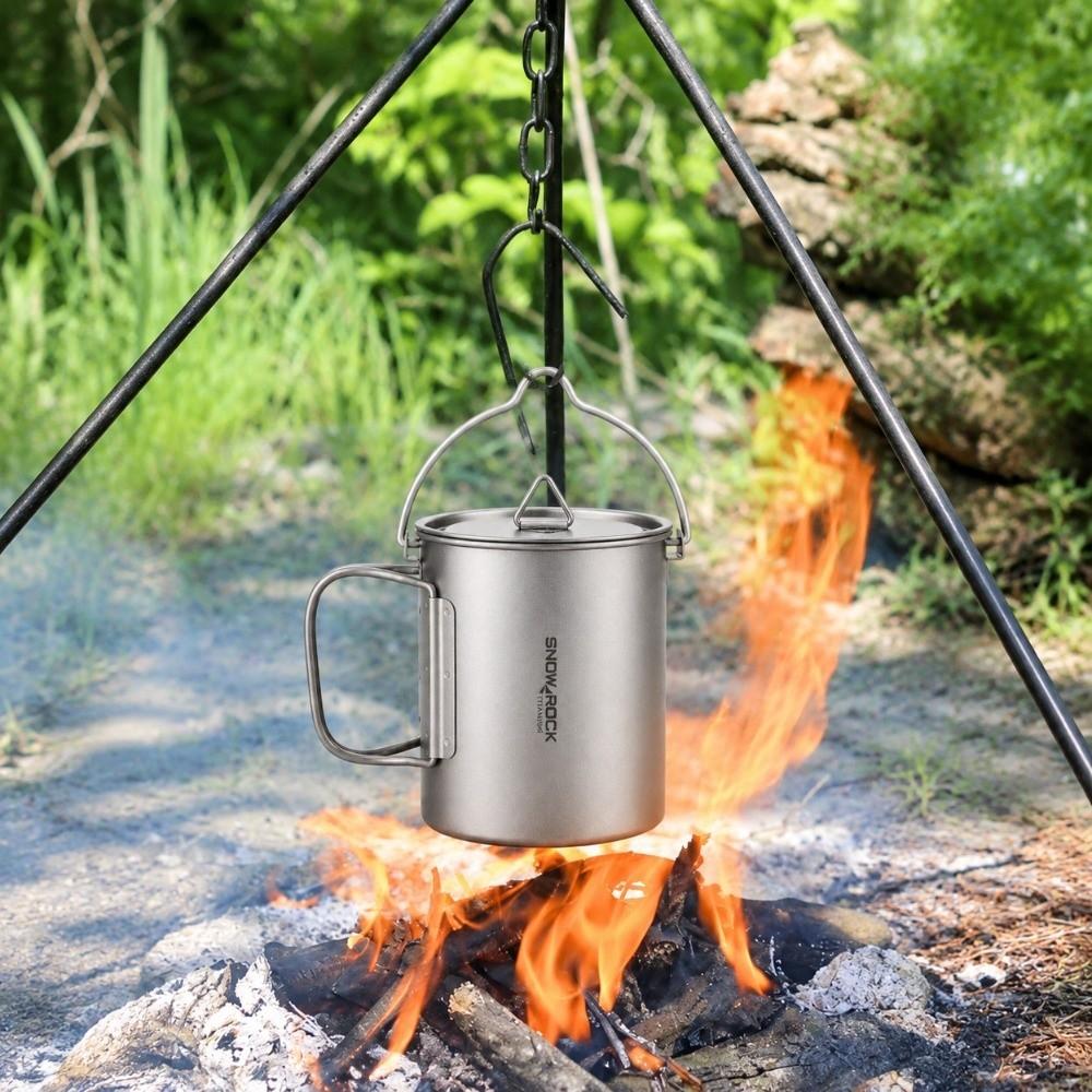 Foldable Handle Camping Water Cup With Lid Outdoor Tableware Portable Titanium Mug Picnic