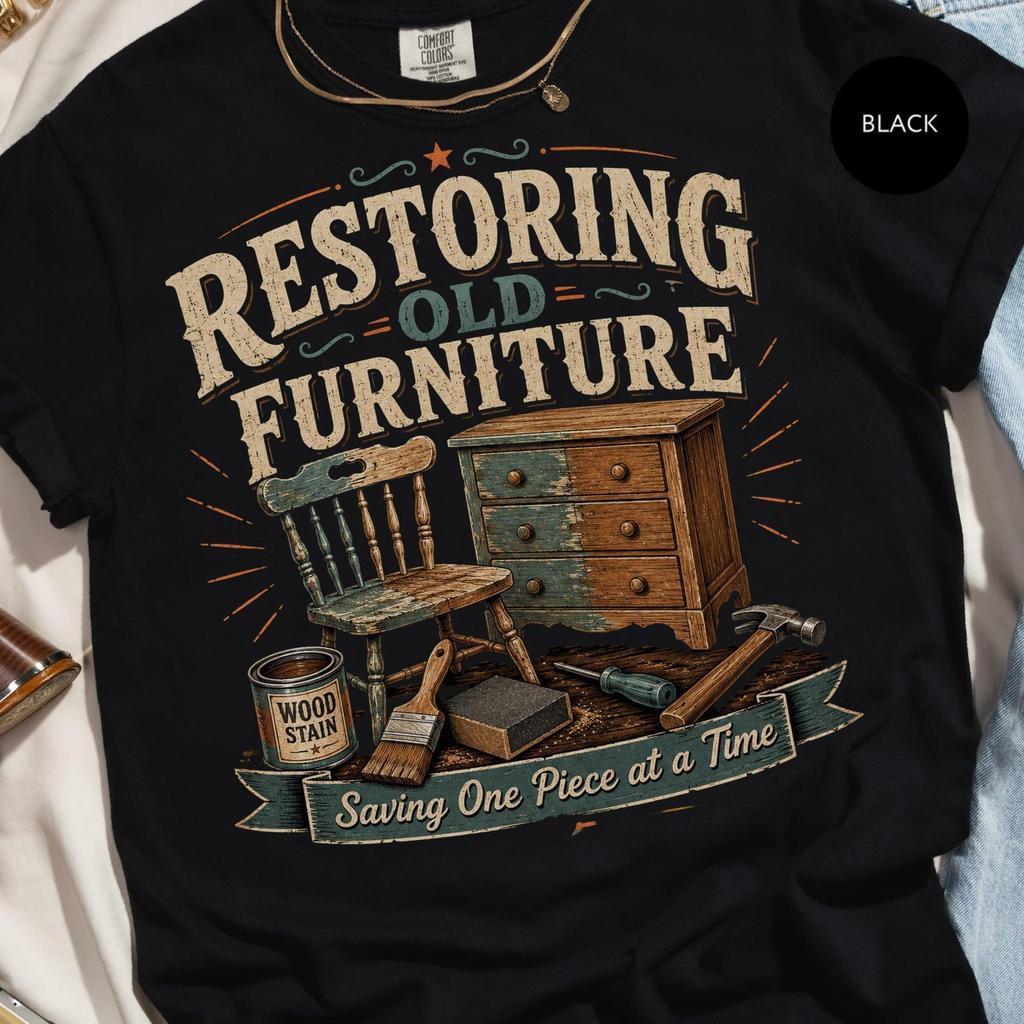 Restoring Old Furniture T-Shirt, Saving One Piece at a Time, Woodworking and Upcycling Gift