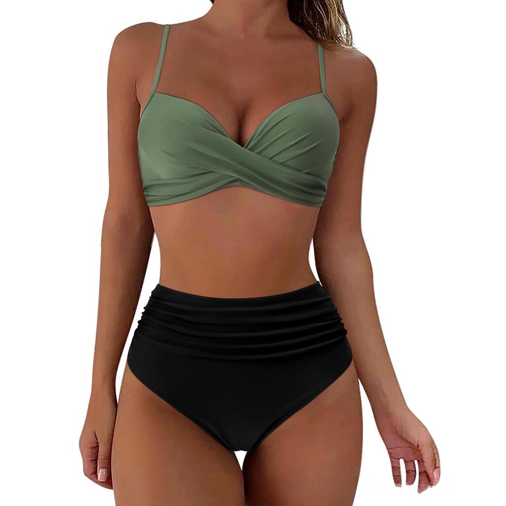 Bikini-Badeanzug mit hoher Taille für Damen, Bademode, gepolstert, Push-Up, gerüschter Badeanzug, Bikini-Set für Damen
