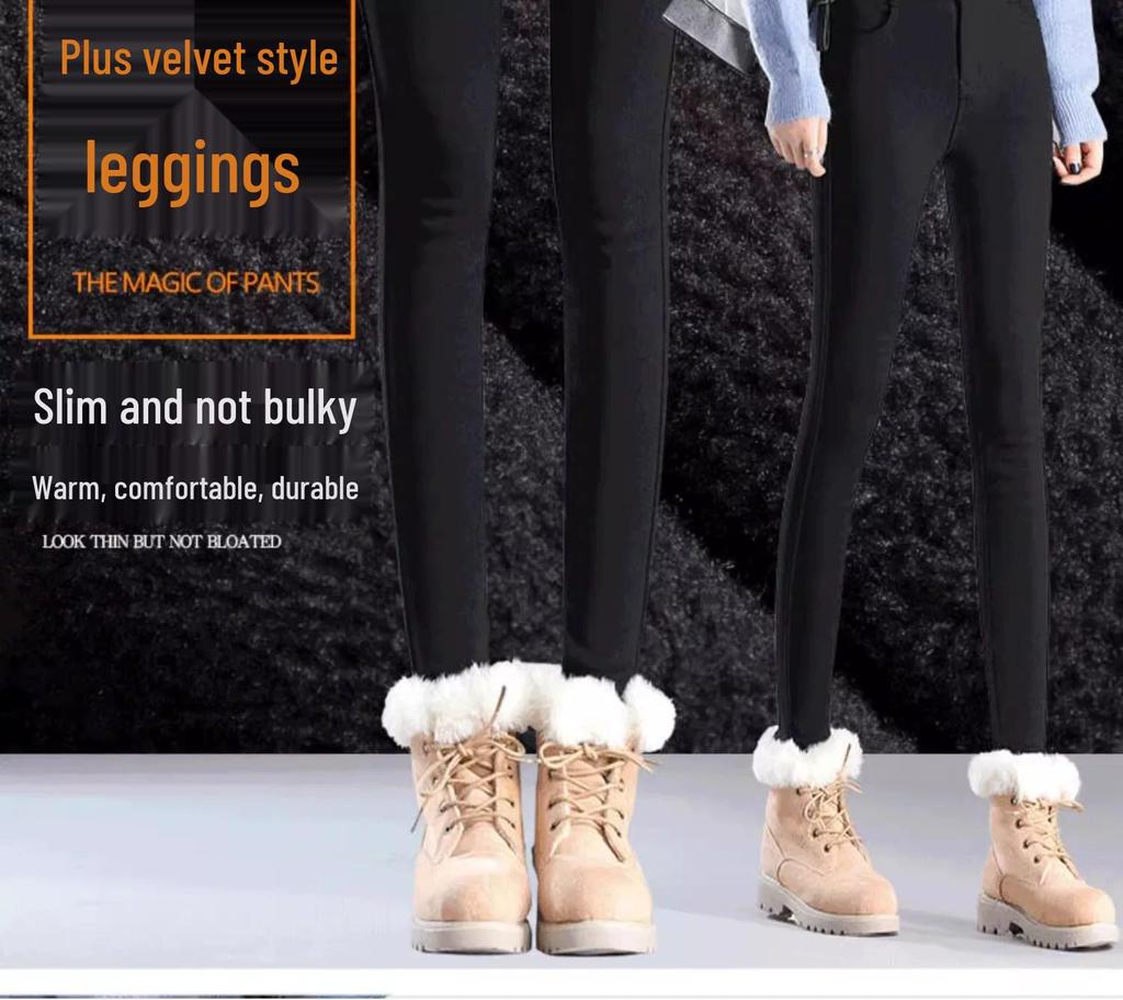 New 2025 Plus Size Women's Fleece-Lined High Waist Black Leggings - Thickened, Skinny Fit for Autumn and Winter