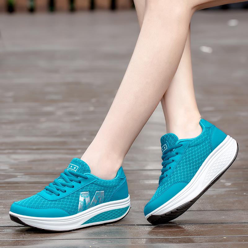 Fashion Women Platform Shoes Breathable Mesh Rocker Shoes Wedge Heels Non-slip Casual Walking Shoes
