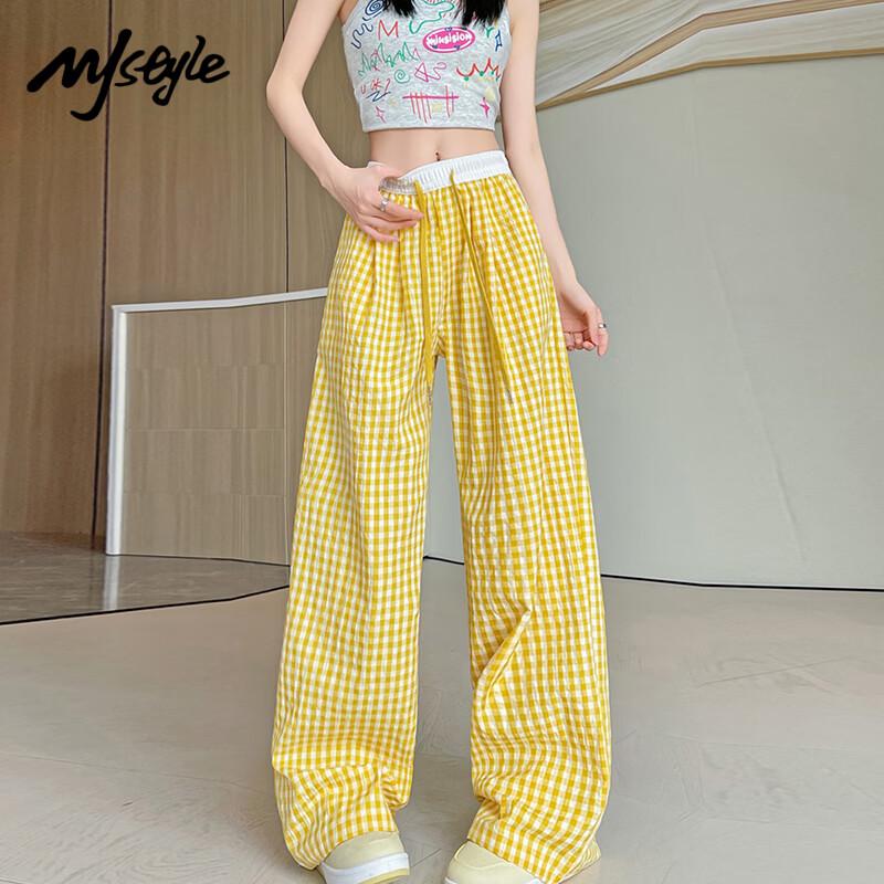 MJ STYLE Women s Spliced Wide-Leg Casual Pants L