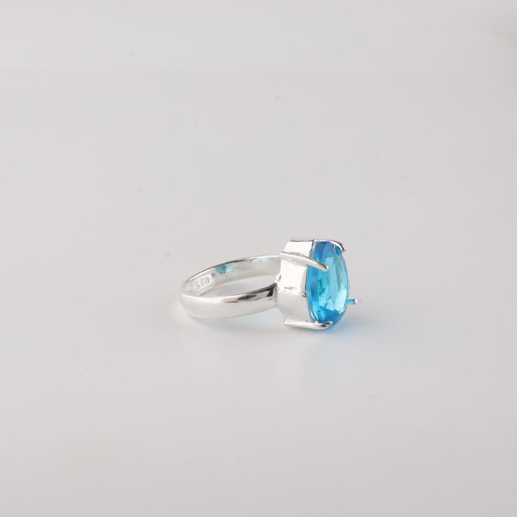 Swiss Blue Topaz Gemstone 925 Sterling Silver Jewelry Statement Designer Ring For Wife RR-81-5