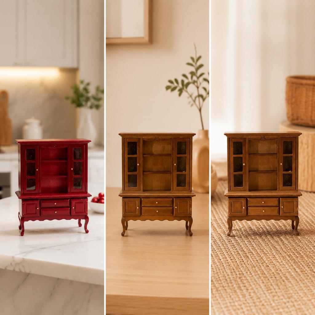 1:12 Scale Dollhouse Sideboard Cabinet Wooden Miniature EuropeanStyle with Glass Doors