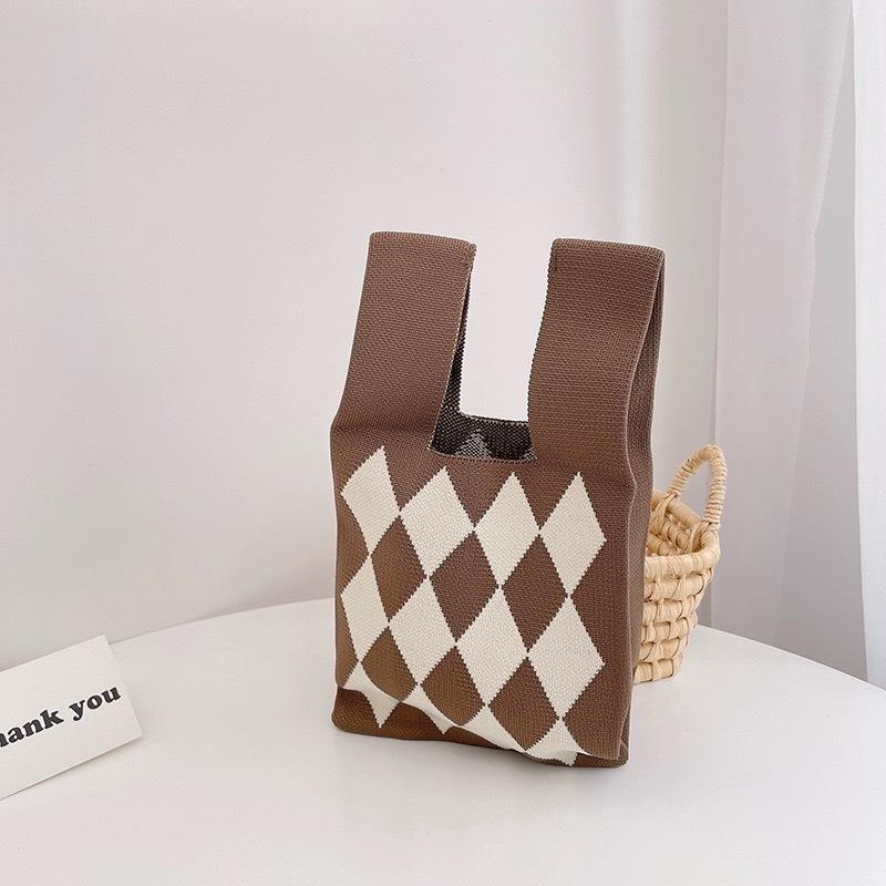 Square Rhombus Rhombus Stripe Geometric Knitted Gift Bag Handbag Handbag Handbag Tote Bag