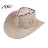 Breathable Sun Visor Western Cowboy Hat with Windbreak Rope for Men, Wide Brim Linen Outdoor UV Protection Travel, Halloween Cosplay Costume,
