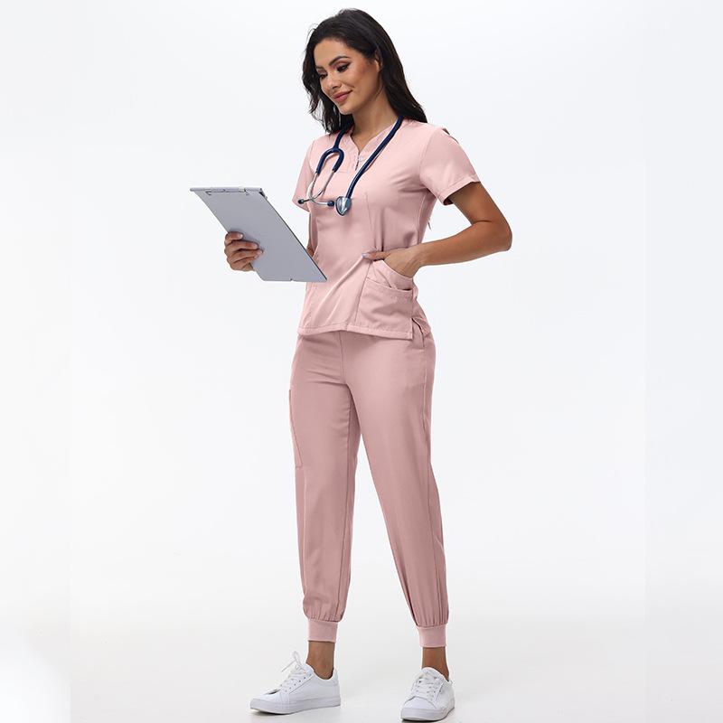 Women's Quick-Dry Short Sleeve Stretch Scrub Suit for Nurses and Beauty Salon
