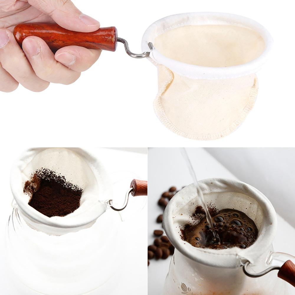 Holzgriff Wiederverwendbarer Kaffeefilter Handgefertigtes Flanelltuch Kaffeesieb Waschbar Handgefertigter Kaffeefilter Hand-Drip-Kaffee