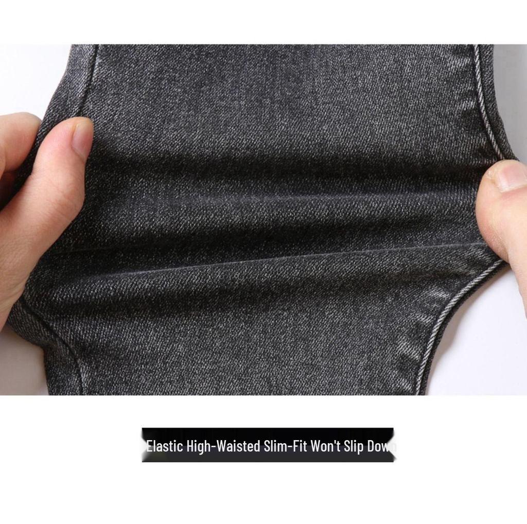 Korean Style High-Waisted Elastic Denim Skinny Pants for Women - Slim-Fitting Nine-Point Pencil Design