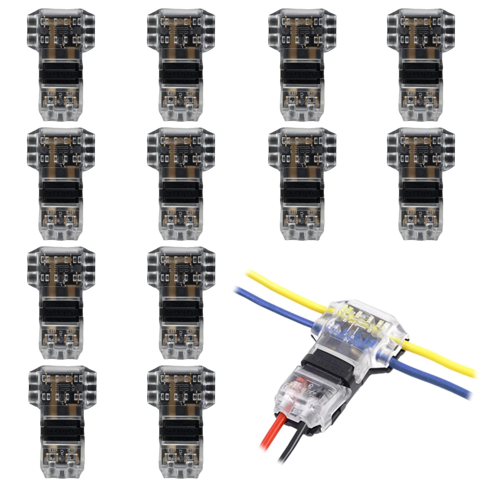 

12Pcs T Tap Wire Connector 3 Way 18 AWG 2 Pin Automotive Wire Splice Connector T Type Wiring Connector for Vehicle Audio Video прозорий