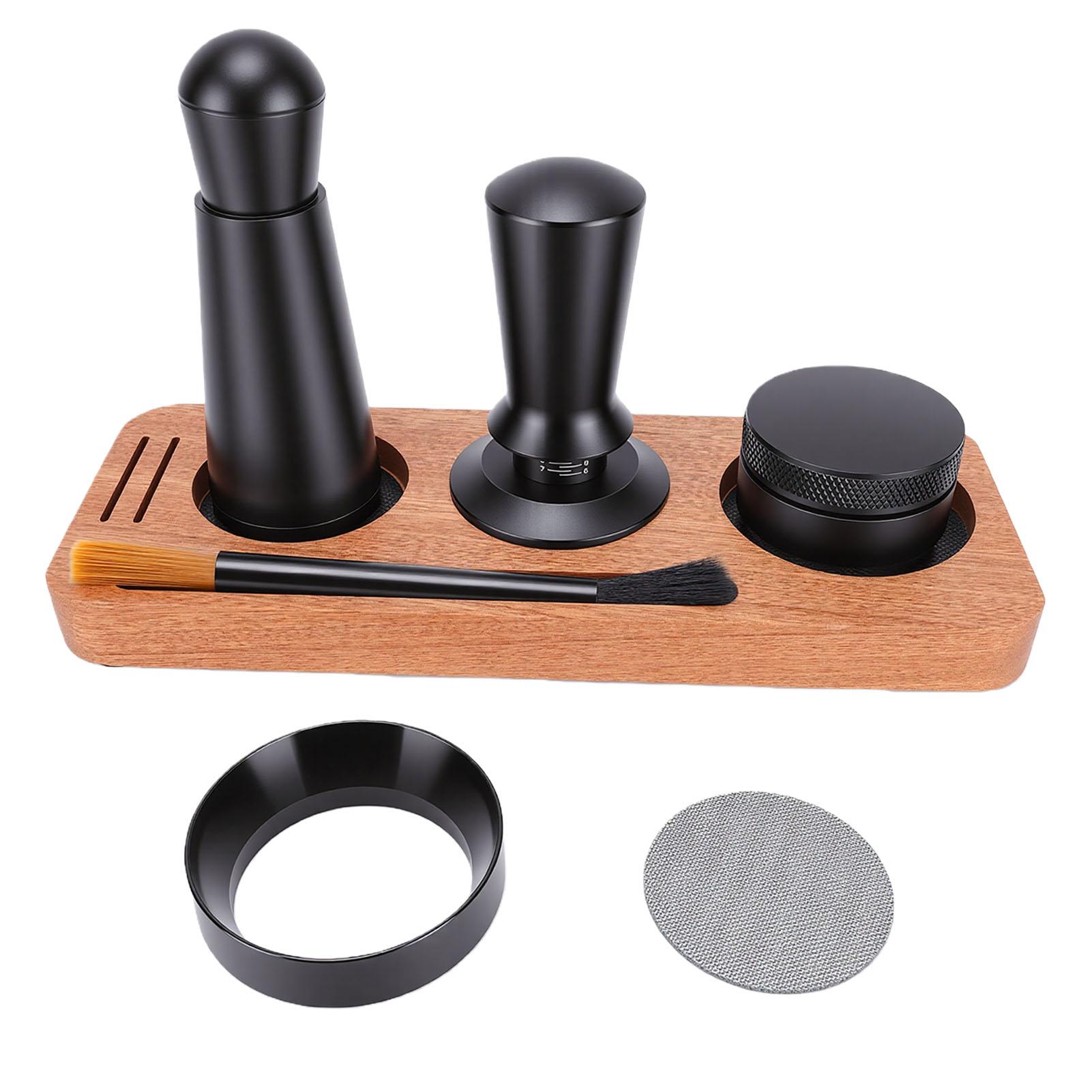 

Coffee Tamper Set Distribution Tool Wooden Tamping Station Dosing Funnel Cleaning Brush Stainless Steel Filter L
