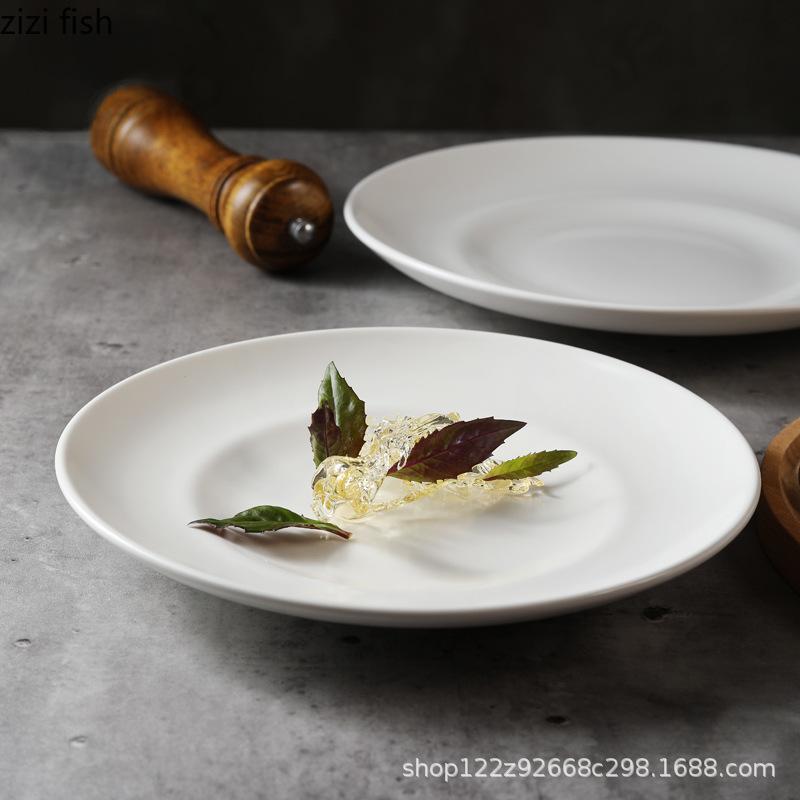 Round Pure White Ceramic Dining Plate Western Style Steak Plates Sashimi Plate Sushi Plates Dessert Bowl Fruit Dish Salad Bowl
