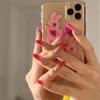 24pcs French False Nails Wave Design Fake Nails Summer Style Gradient False Nail Pink Purple Heart Flower Nail Art Tools