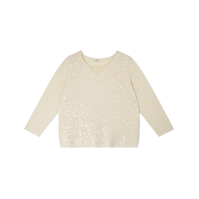 

Shuangtian 2026 Spring Plus Size Women s Fashion Sequin V-Neck Long Sleeve Knitwear 2XL