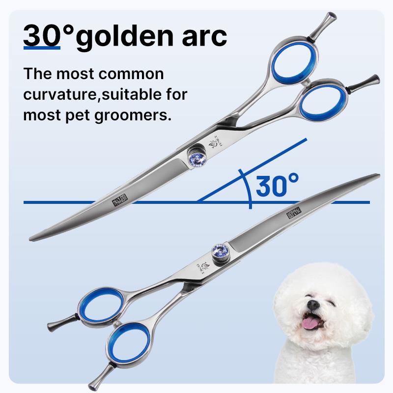 Fenice Professional 7.0/7.5/8 Inch JP440C Steel Left Hand Shears Blue Diamond Double Tail Nail Scissors Set for Pet Dog Grooming