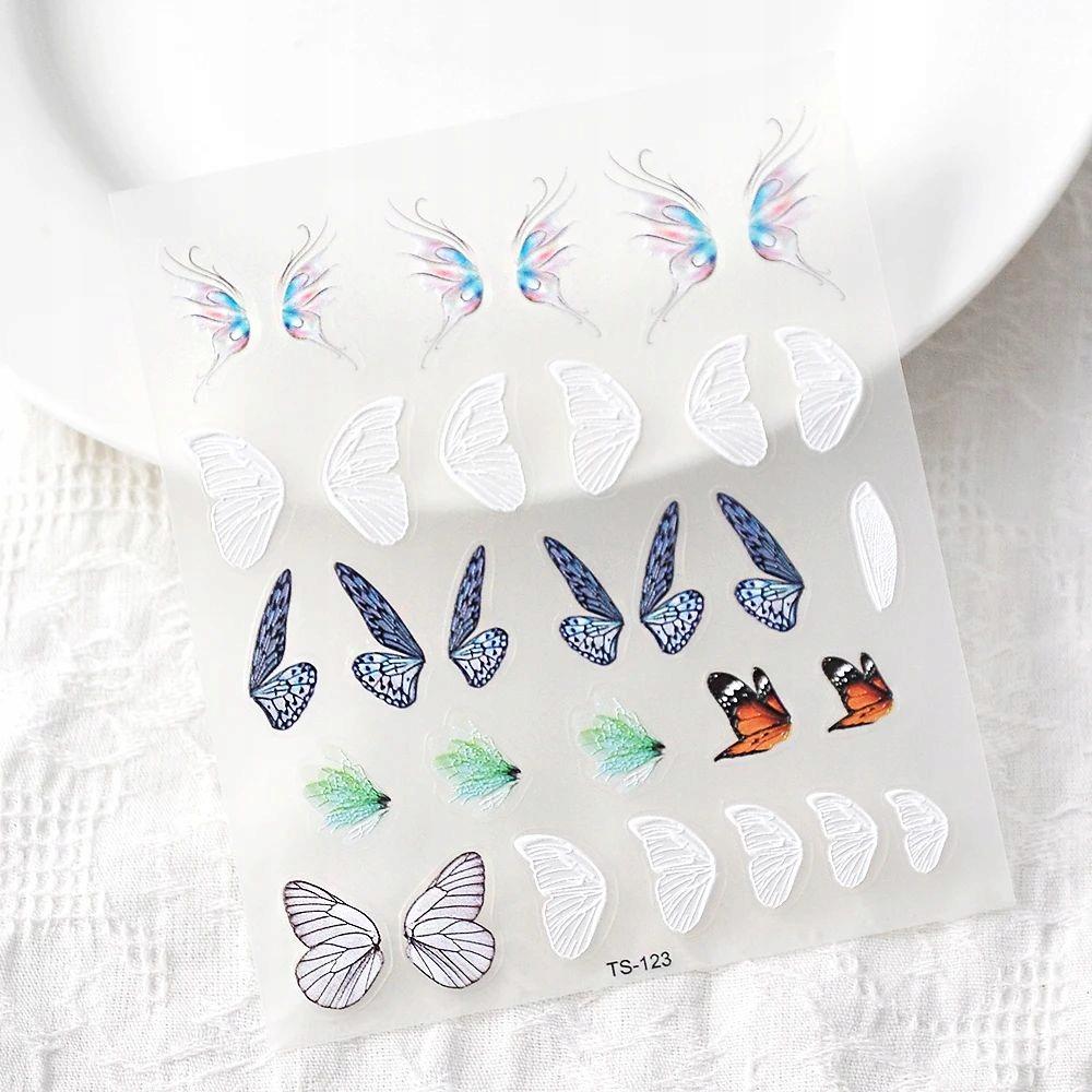 Samoprzylepne wypukłe naklejki 3d do paznokci wzorki skrzydła motyl