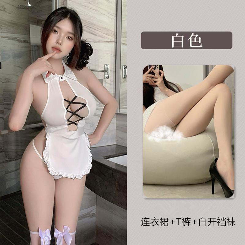 Sexy lingerie sweet beautiful woman servant costume temptation bare chest buttocks pure desire wind uniform bed free suit