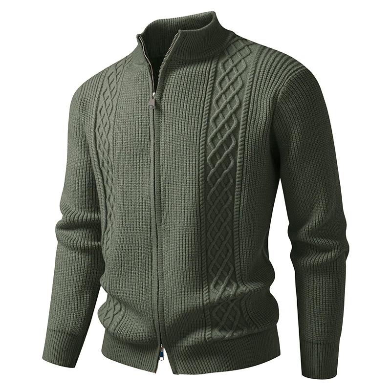 Autumn Winter Knitted Cardigan Coat Men Business Casual Sweatercoat Stand Collar Zipper Full Sleeve Knitting Sweater Outwear Man