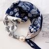 Lightweight Pearl Decoration Scarf Polyester Silk Scarf Luxury Magnetic Buckle Scarf  Daily Wearing
