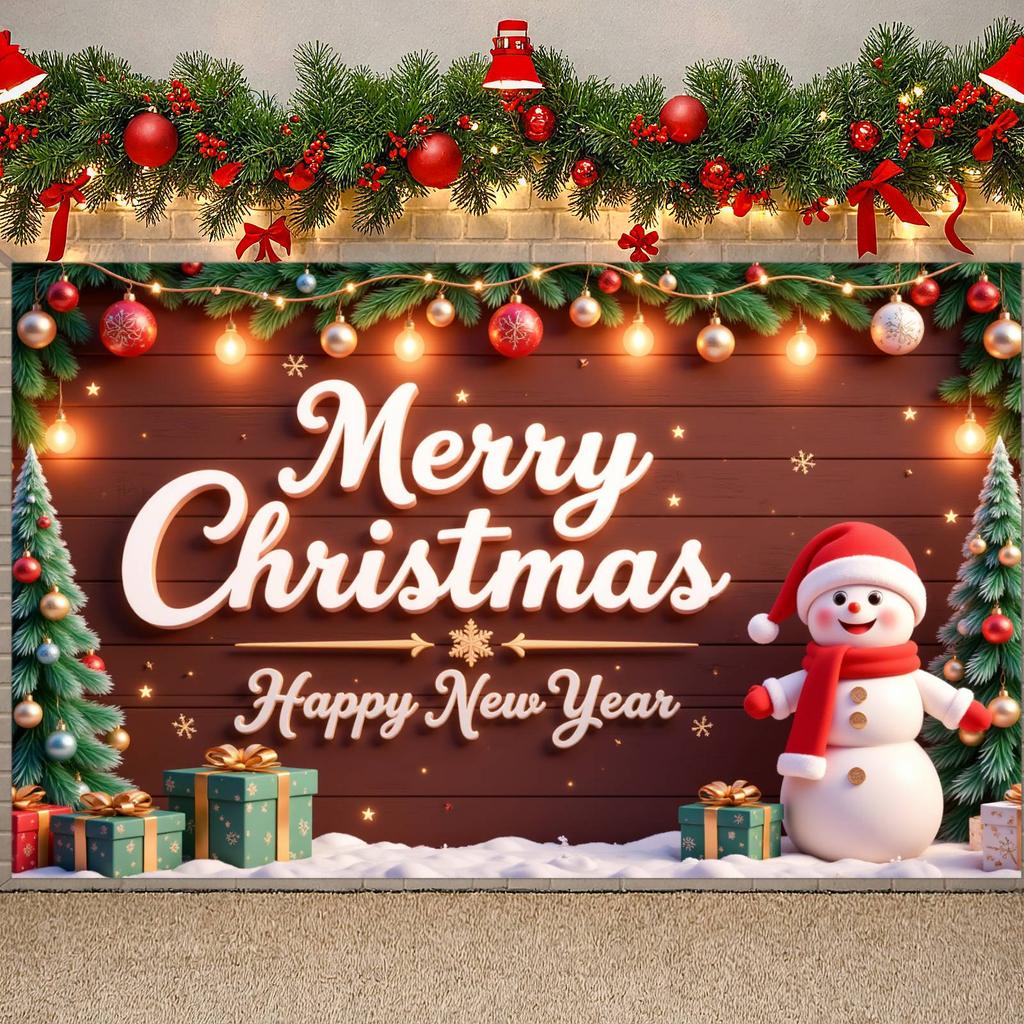 Merry Christmas Banner Gift Box Ornament Christmas Banner Happy New Year Banner Colorful Bauble For New Year Celebration Indoor