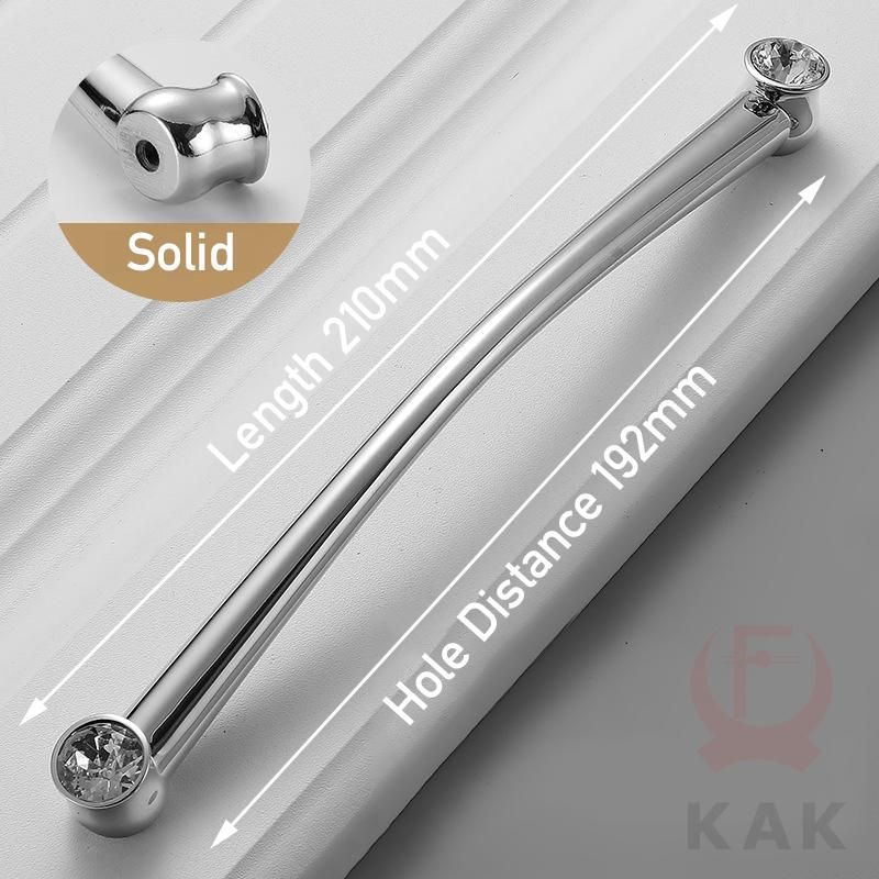 KAK Bright Chrome Furniture Handles Crystal Kitchen Cabinet Handle Zinc Alloy Wardrobe Door Pulls Solid Decorative Door Hardware