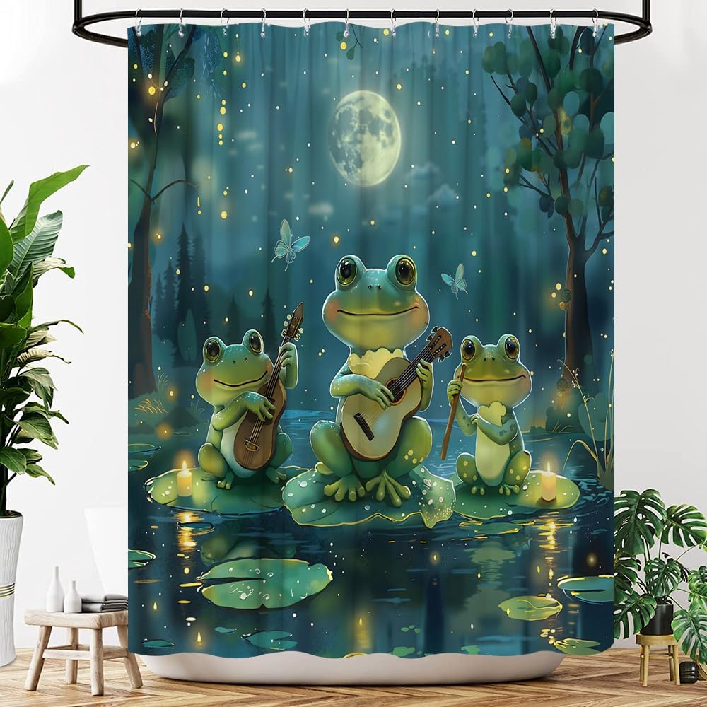 Funny Frogs Shower Curtain Cute Animals Cartoon Boys Girls Teens Fabric Bathroom Decor Curtains with Hooks, 70" Wx70 H