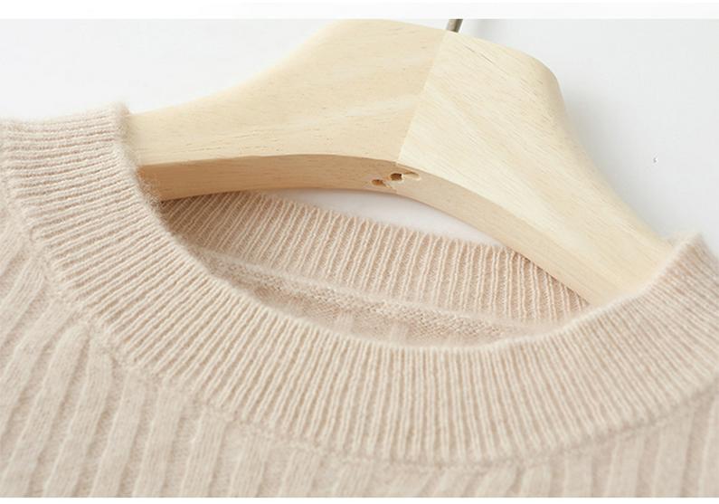 100% Cashmere Pure Wool Slimming Round Neck Knit Sweater - Women's Ribbed Slim Fit for Autumn/Winter