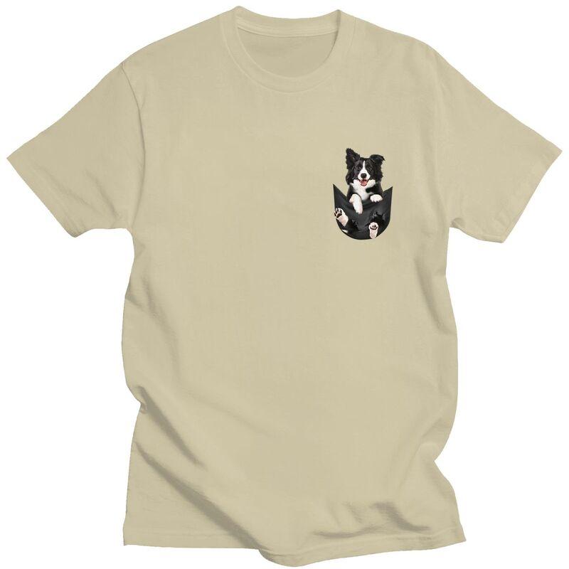 Custom Border Collie In Pocket Tshirts for Men Short Sleeve T Shirt Tshirt Loose Fit 100 Cotton Tees Gift Idea
