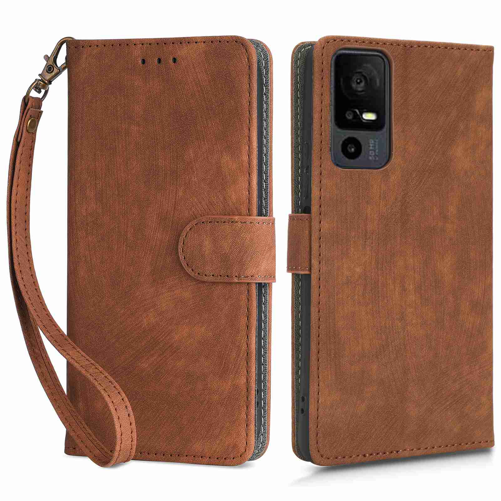 

Чехол-кошелек с RFID-защитой для TCL 40 XE/40 X T601D/NxtPaper 5G, PU кожаный чехол-подставка для телефона с ремешком Brown