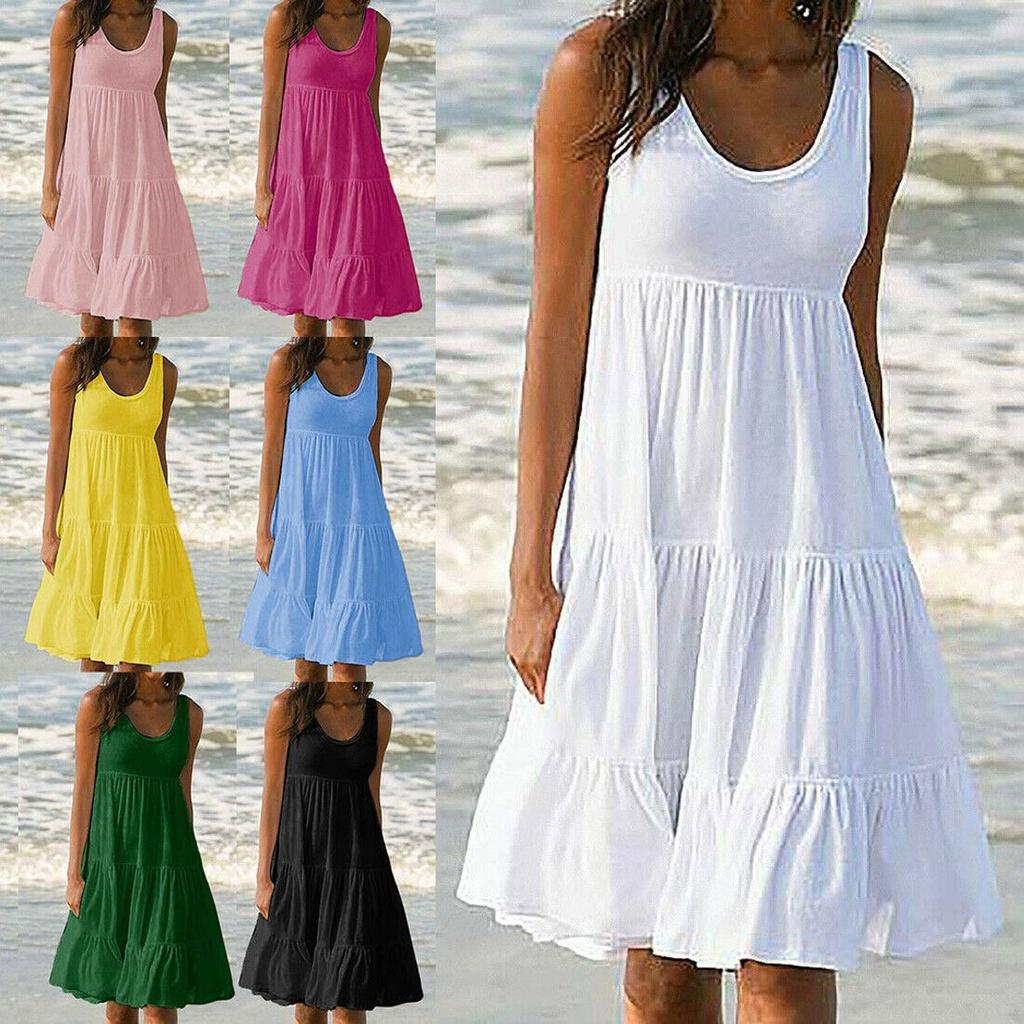 Stylish Women's Holiday Summer Solid Sleeveless Party Beach Loose Short Dress Sundress For Effortless Elegance