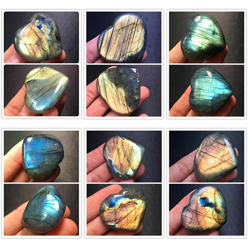 Uroczy Madagaskarski Kwarc Labradoryt Naturalny Kryształ Serce Wisiorek Dekoracja Na Wyjątkowe Prezenty