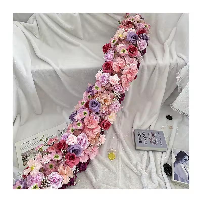 Uflower 50-200cm Atficial Flower Row Runner Elegant Artificial Center Stage Background for Wedding Party Home Decoration
