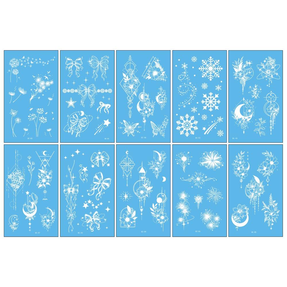 

10pcs Flower Datura Tattoo Stickers Butterfly White Tattoo Stickers Body Art Tattoo Party Style B