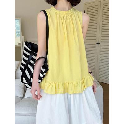Juzhi Spring Korean-French Halter Neck Bow Tie Sleeveless Blouse 8815-1