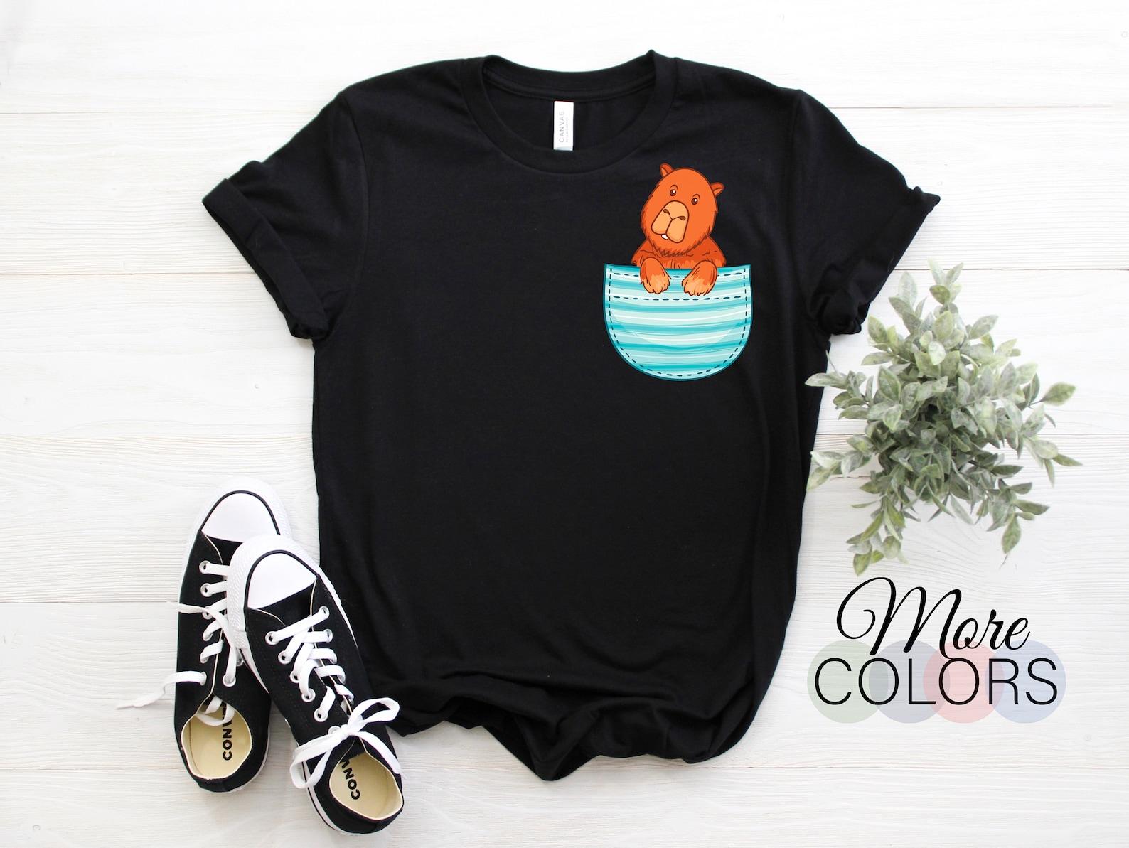 Cute Capybara Pocket T-Shirt, Capybaras Lovers Gift, Largest Rodent Cavy Costume, Funny Boys Girls Dad Mom Animal Fans Pet Owner Present, 110