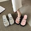 French beautiful bow slippers female summer wear 2025 fairy style thick bottom open toe wedge heel high heel sandals