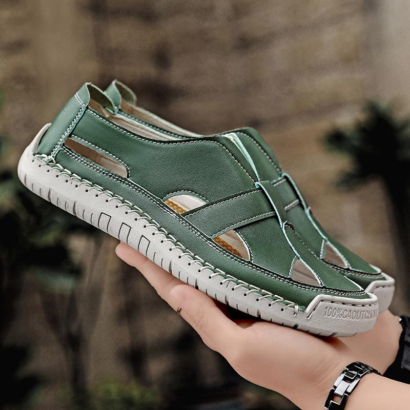 Fashion Casual Leather Men's Sandals Lightweight Summer Shoes Non-Slip Dual-Purpose Shoes Outdoor Beach Flats Hollow Out Male Sandaly